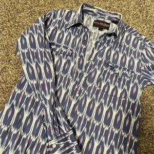 Rock&Roll Cowboy Blue and White Ikat Men's Snapped Shirt